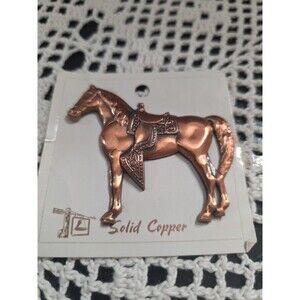 Vintage Copper Horse Brooch Pin Stamped Mid Century Rodeo 1950s Western Saddle